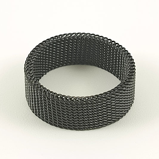 Flexible men's ring "Black Milanese Mesh"